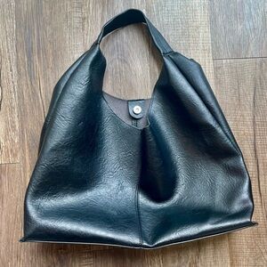 Black Faux Leather Tote Bag